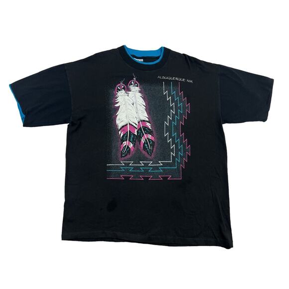 VTG Aztec Black Short Sleeve Crew‎ Neck Pullover Shirt Sz XL - Picture 1 of 7